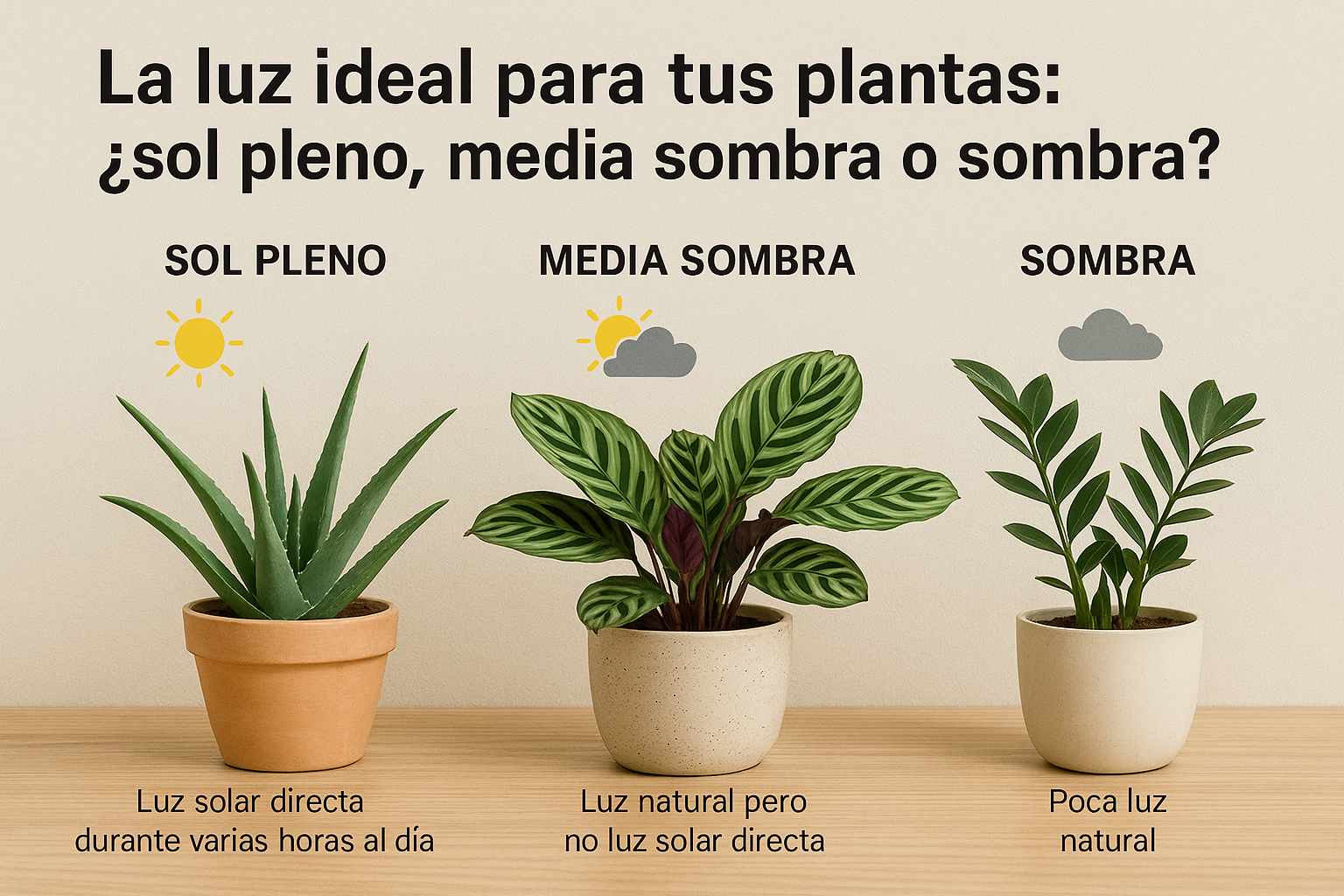 La Luz Ideal para Tus Plantas ¿Sol Pleno, Media Sombra o Sombra